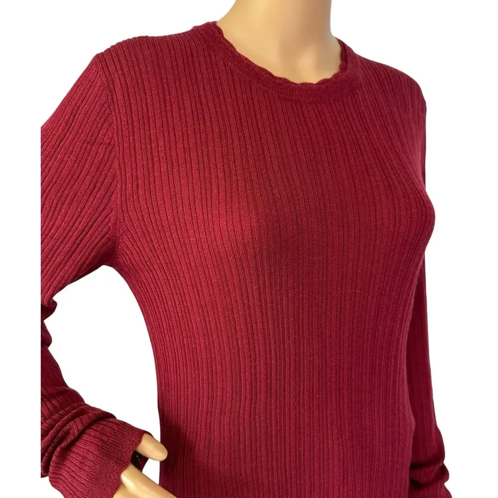 J. Crew Layered Pointelle Sweater Tee in Merino Wool Burgundy Red CN691 Size XL
